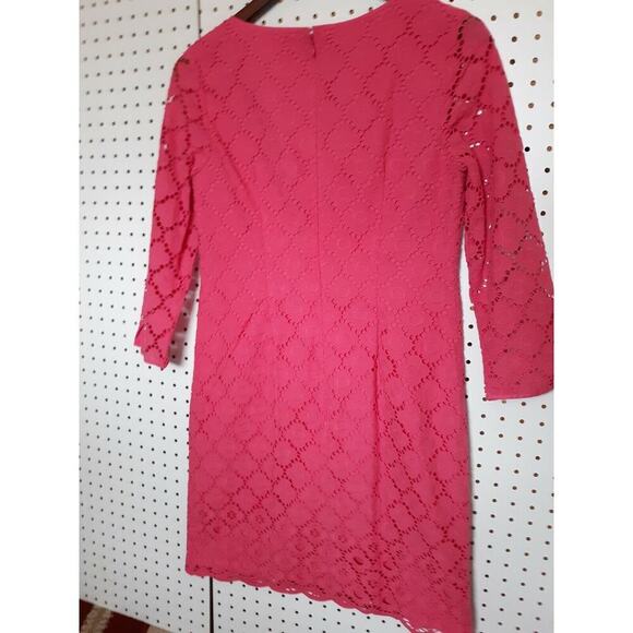 Talbots Pink Eyelet Sheath Dress Cotton Scalloped Hemline 3/4 sleeve Size 2 - Picture 4 of 10